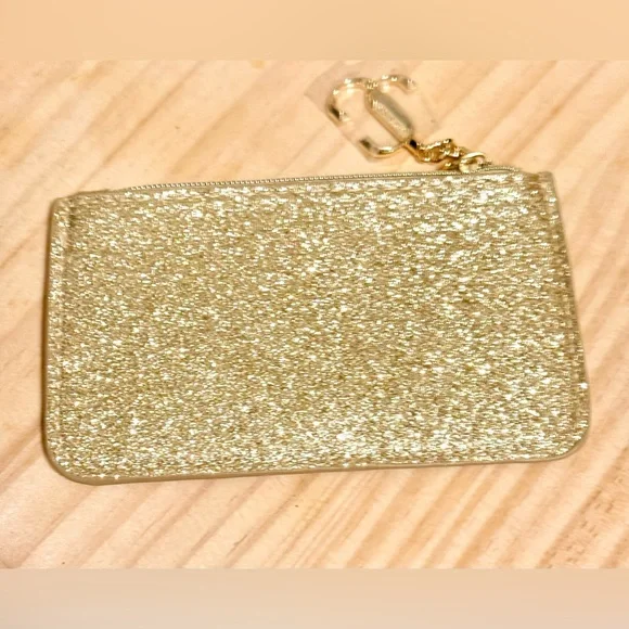 Jimmy Choo, NWT, Parfums Mini Gold Sparkling Glitter Credit Card or Coin Pouch. - Picture 6 of 6
